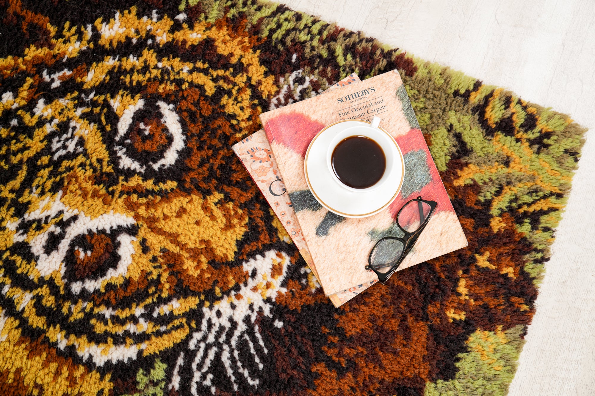 Vintage Scandinavian Latch Hook Rug 4' x 2'6"