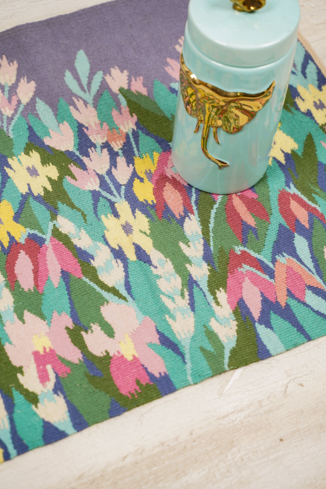 Vintage Floral Scandinavian Tapestry 1'9" x 2'