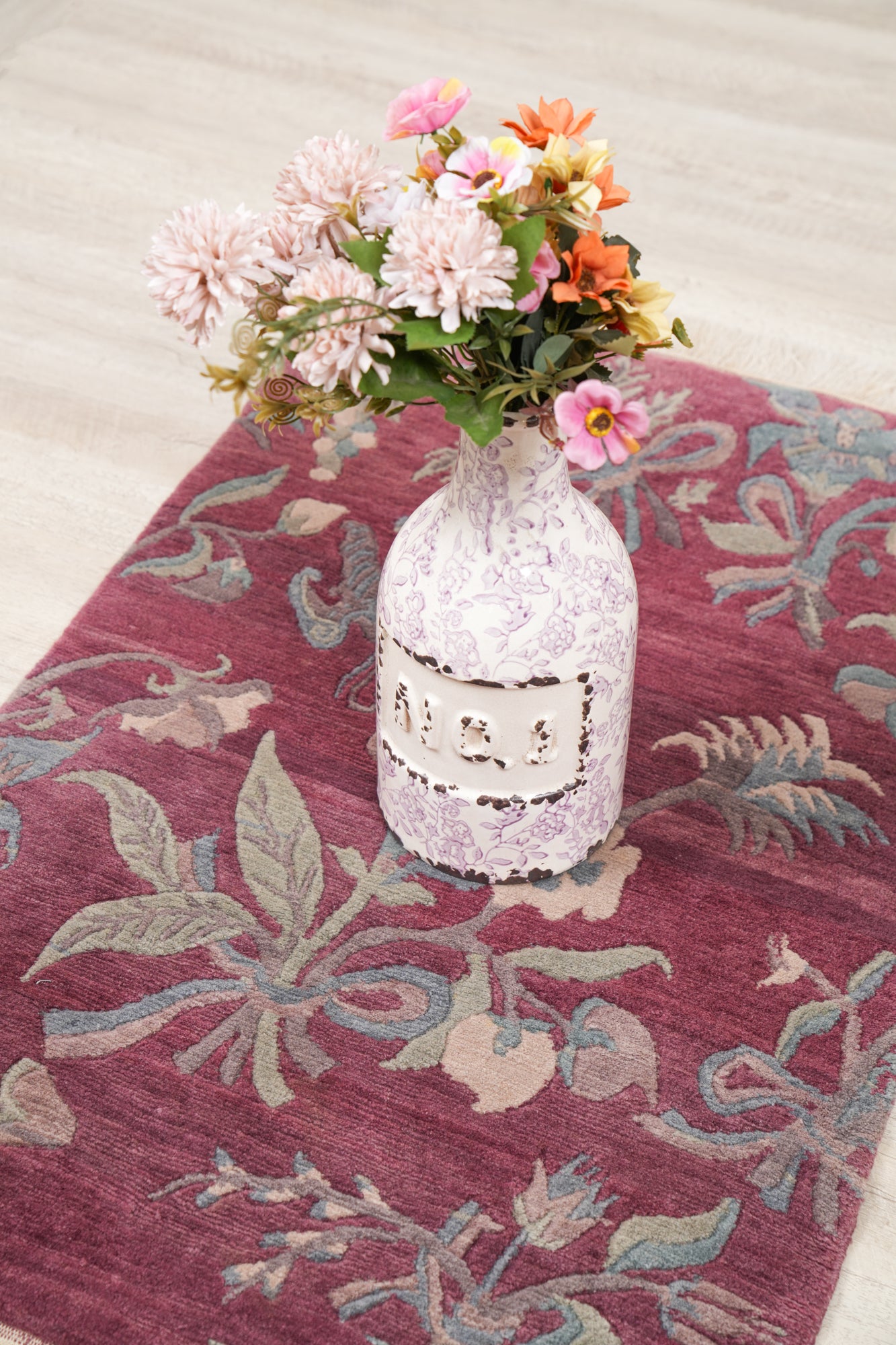 Vintage Tibetan floral rug 3'2" x 2'1"