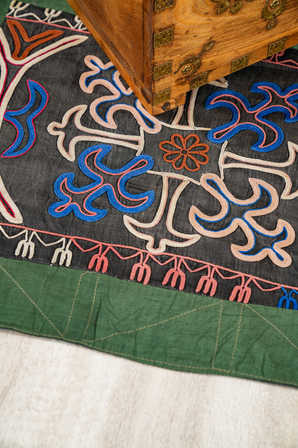 Antique Uzbek Lakai Silk Textile 3'7" x 1'8"