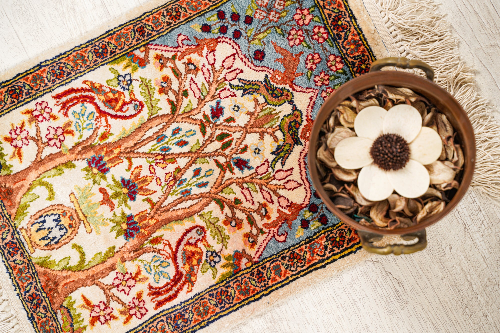 vintage Egyptian Tree of Life Silk Rug 1'3" x 1'