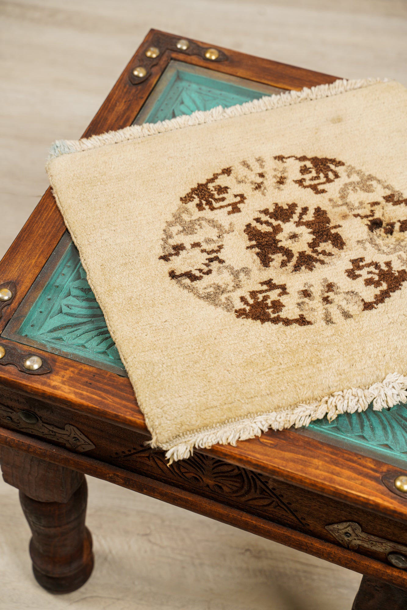 Vintage Tibetan Table Rug 1'3" x 1'2"