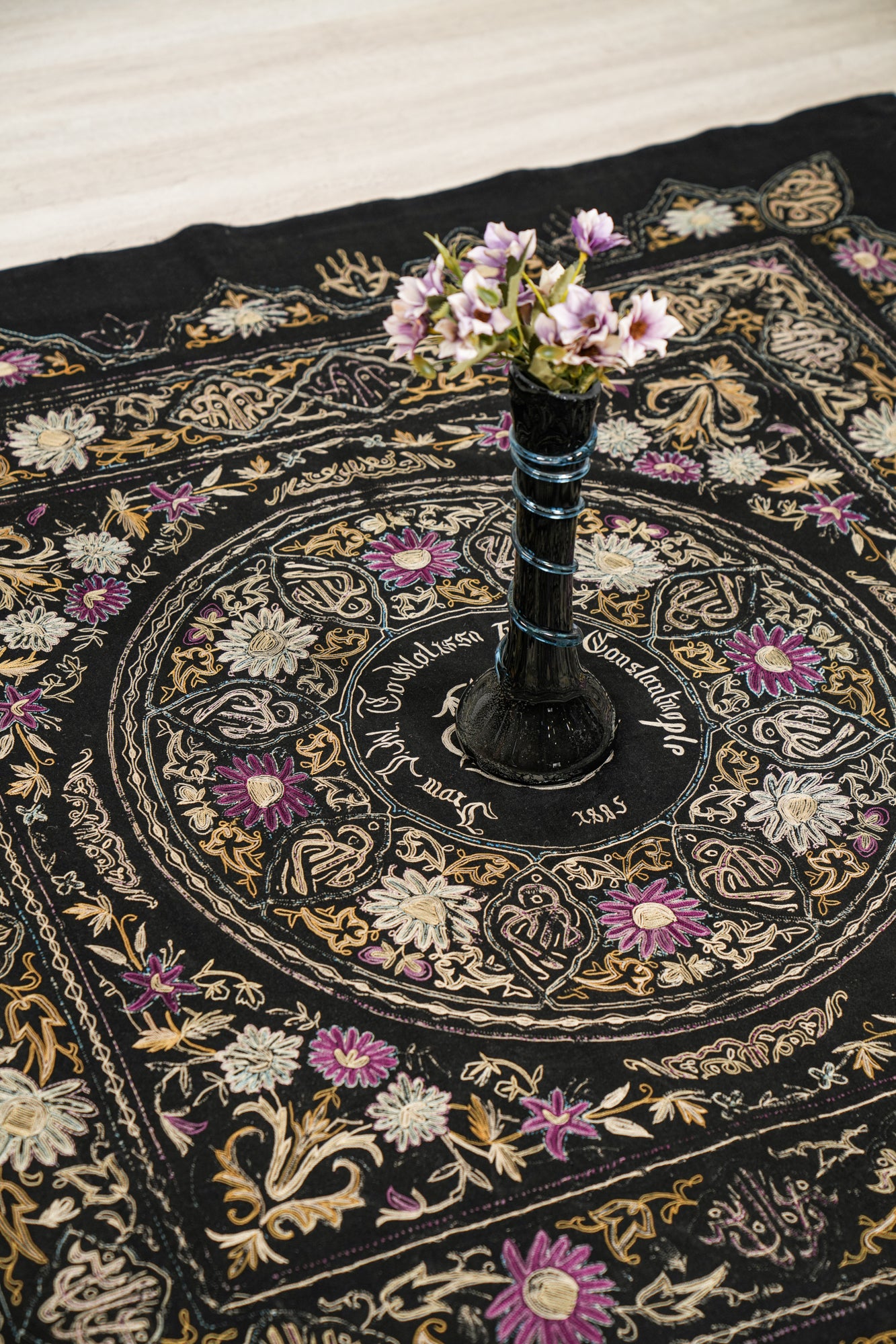 Antique Ottoman Silk Velvet embroidery textile 5' x 5'