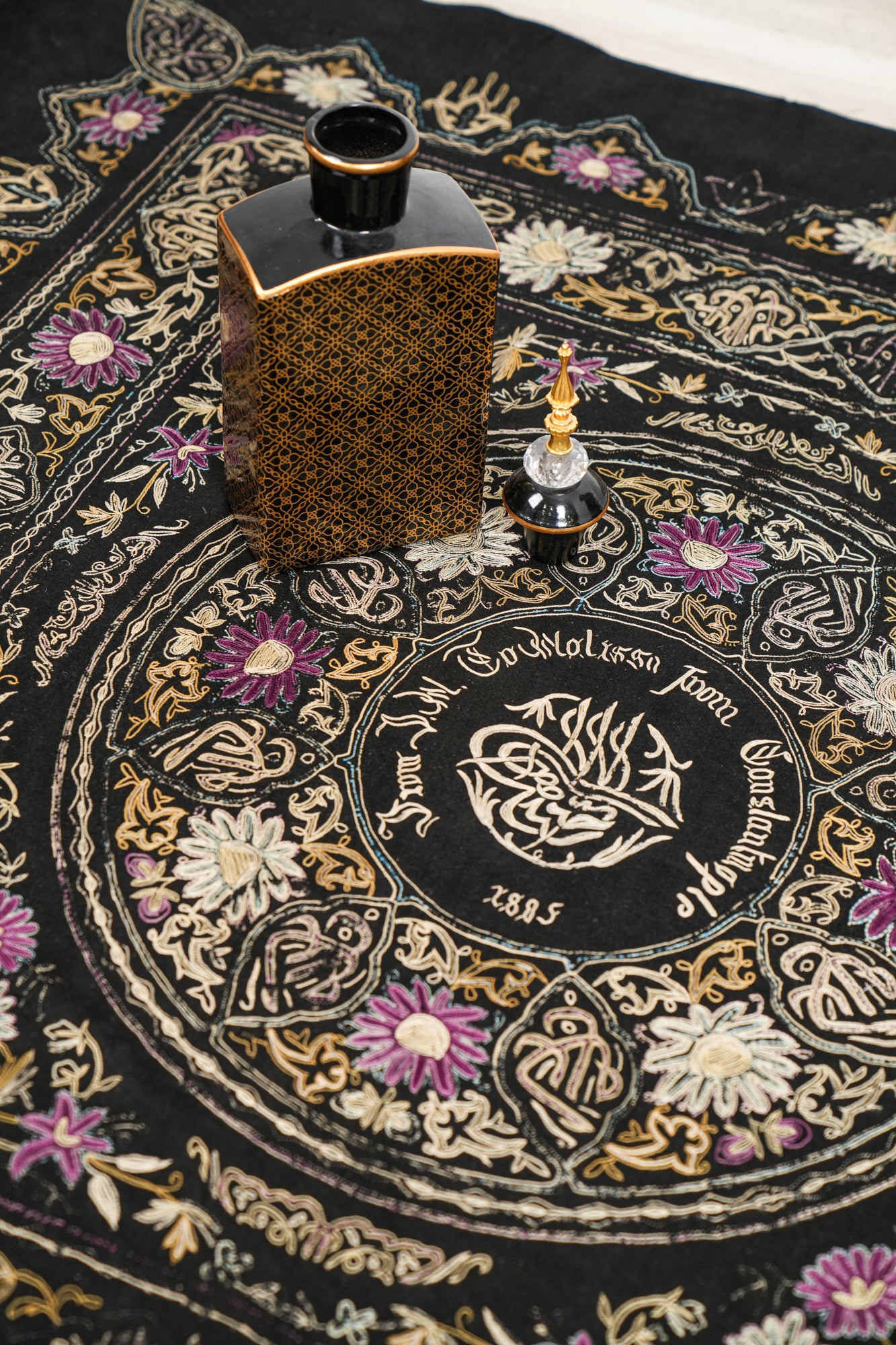 Antique Ottoman Silk Velvet embroidery textile 5' x 5'
