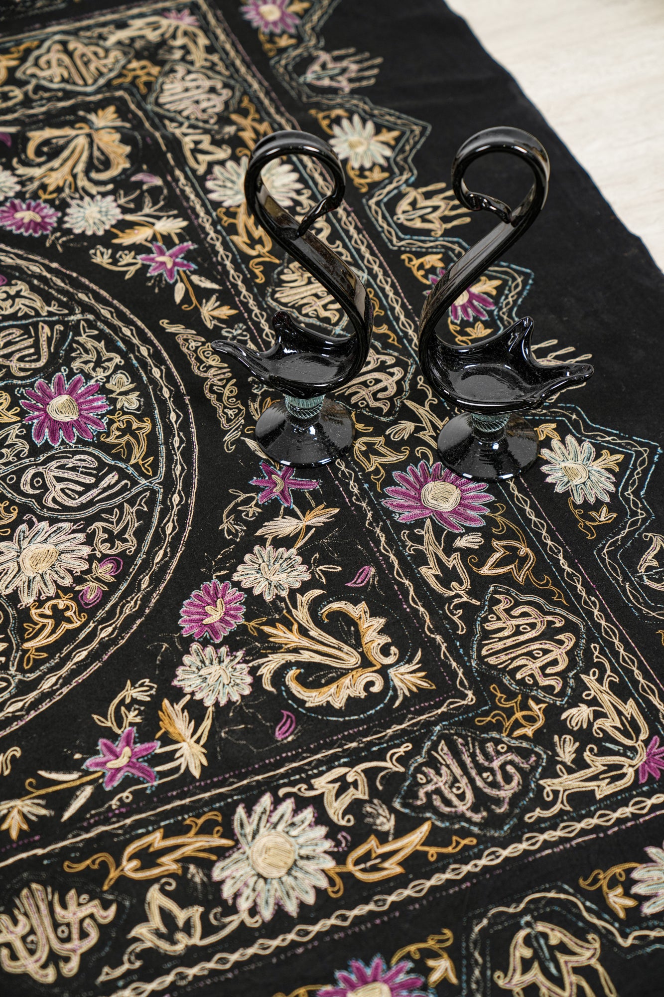 Antique Ottoman Silk Velvet embroidery textile 5' x 5'