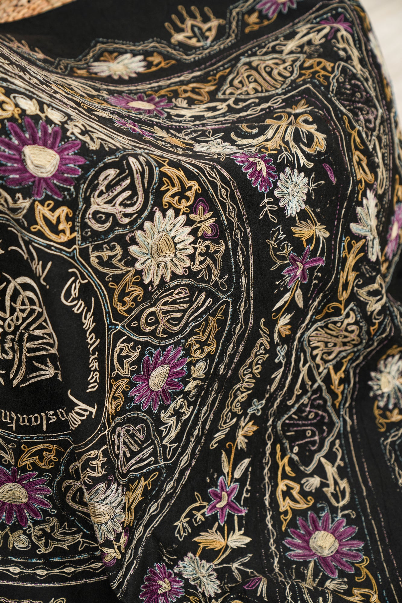Antique Ottoman Silk Velvet embroidery textile 5' x 5'
