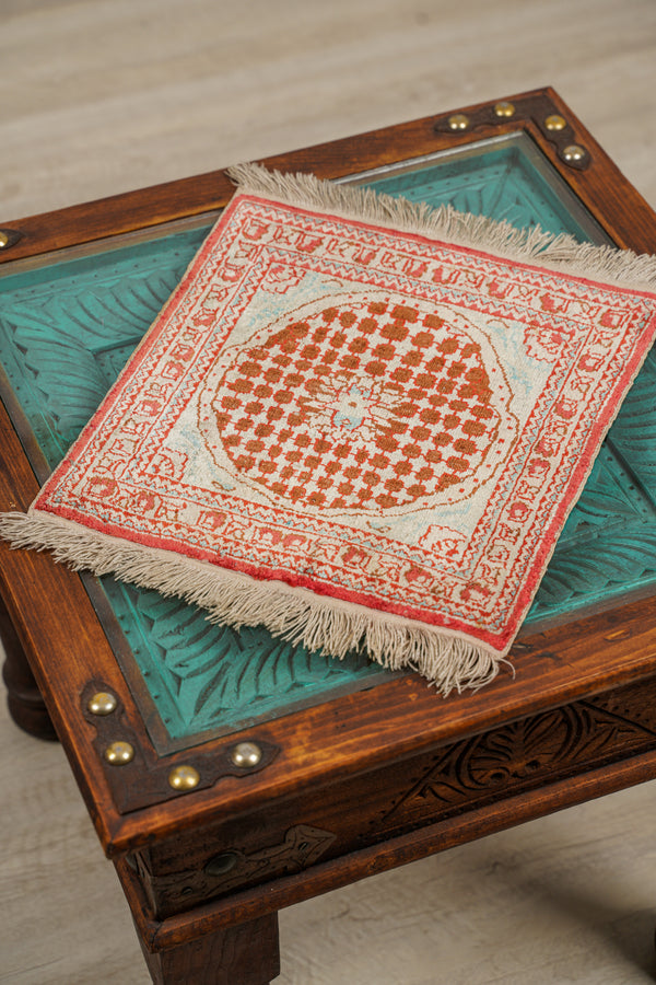 Vintage oriental silk table rug 1'2" x 1'1"