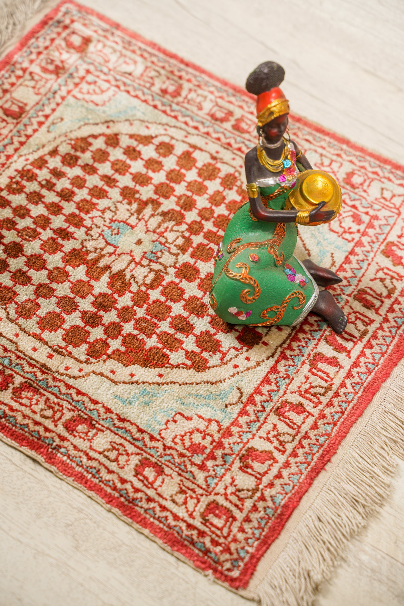 Vintage oriental silk table rug 1'2" x 1'1"