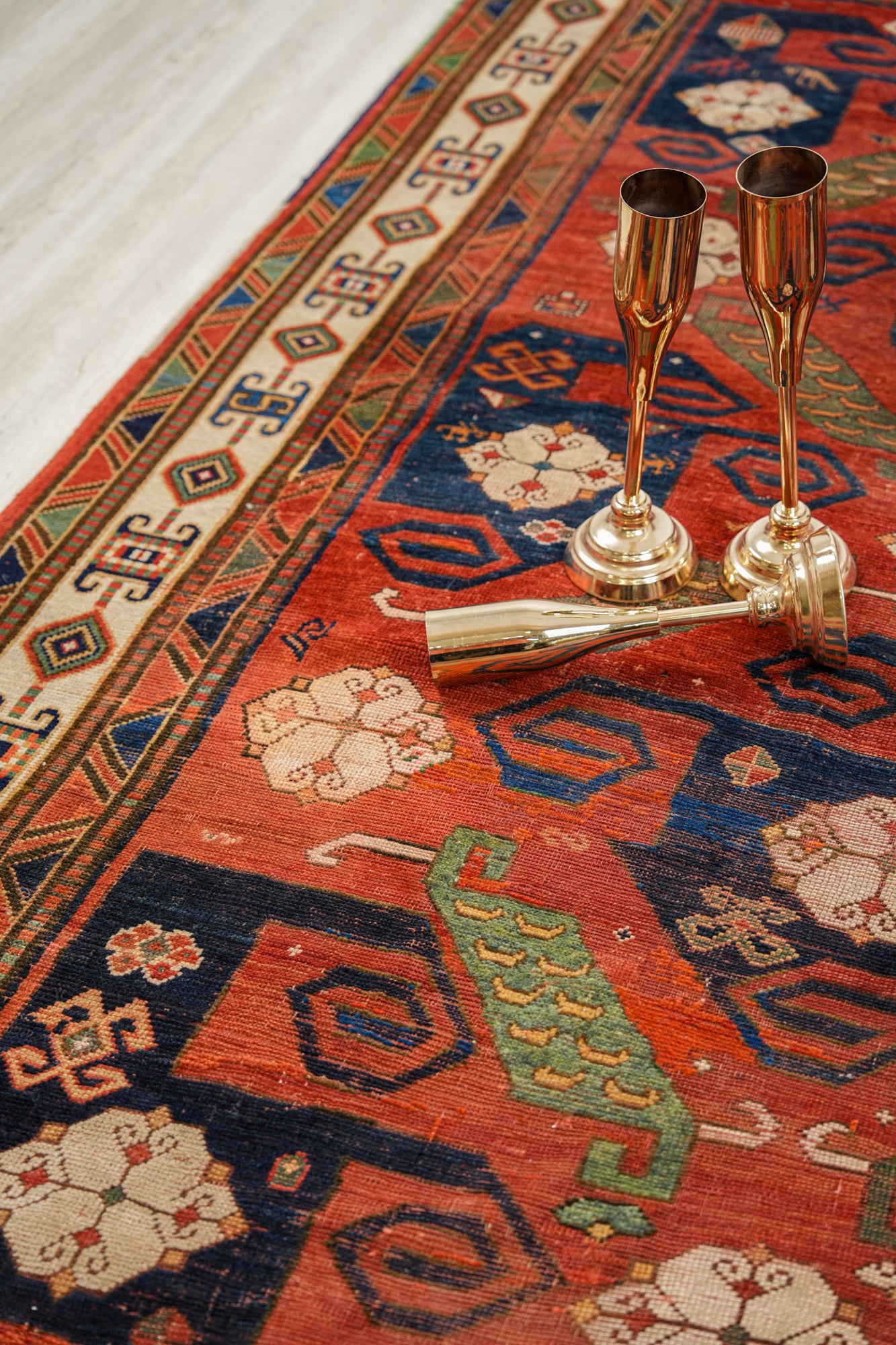 Antique Caucasian Pinwheel Kazak Rug 9'10" x 6'1"