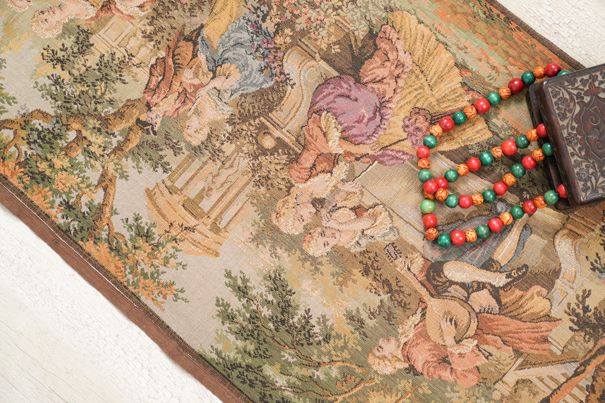 Vintage European loom Tapestry 4'7"x 1'7" (French Painter Garden Scene)