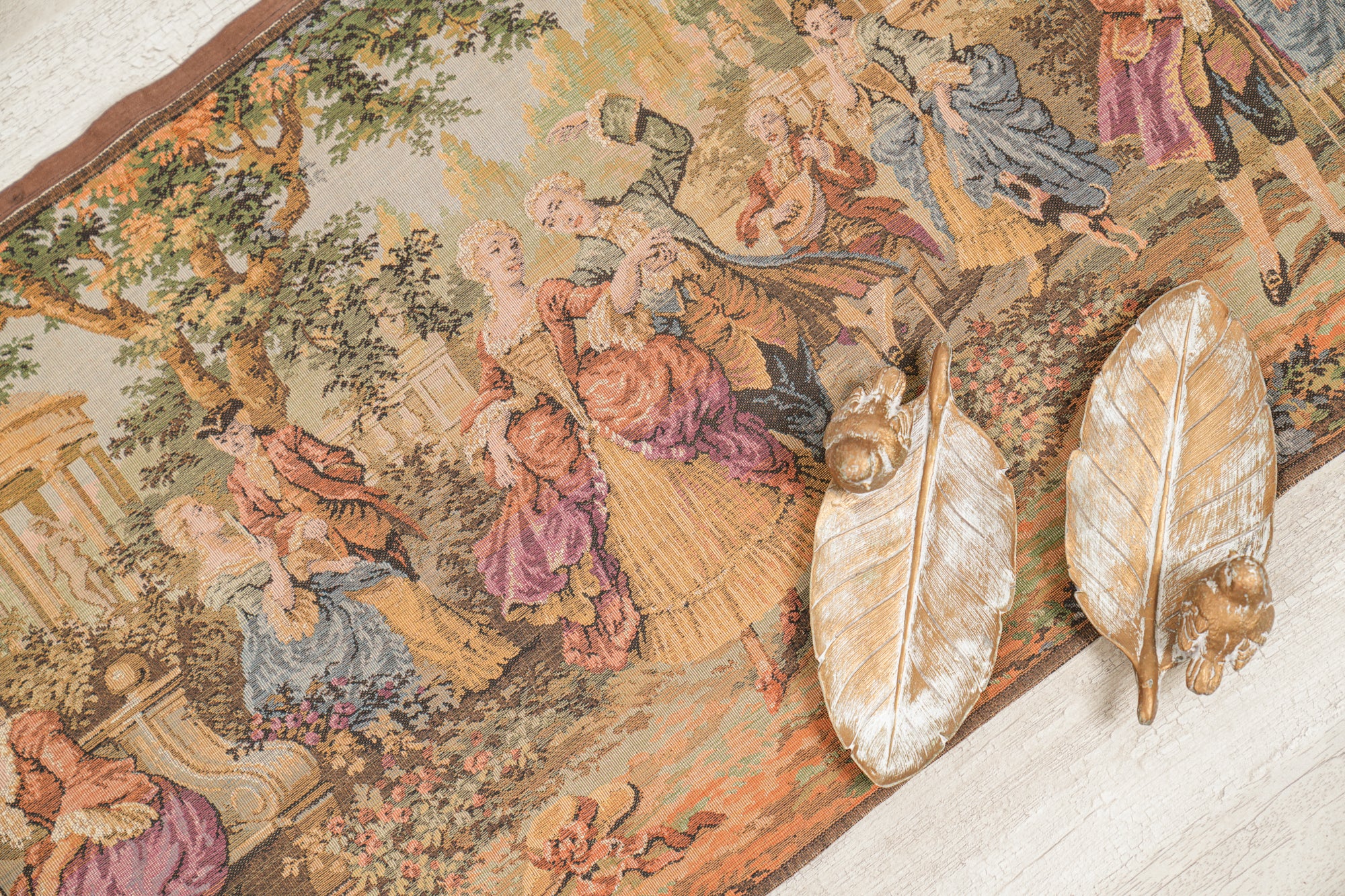 Vintage European loom Tapestry 4'7"x 1'7" (French Painter Garden Scene)