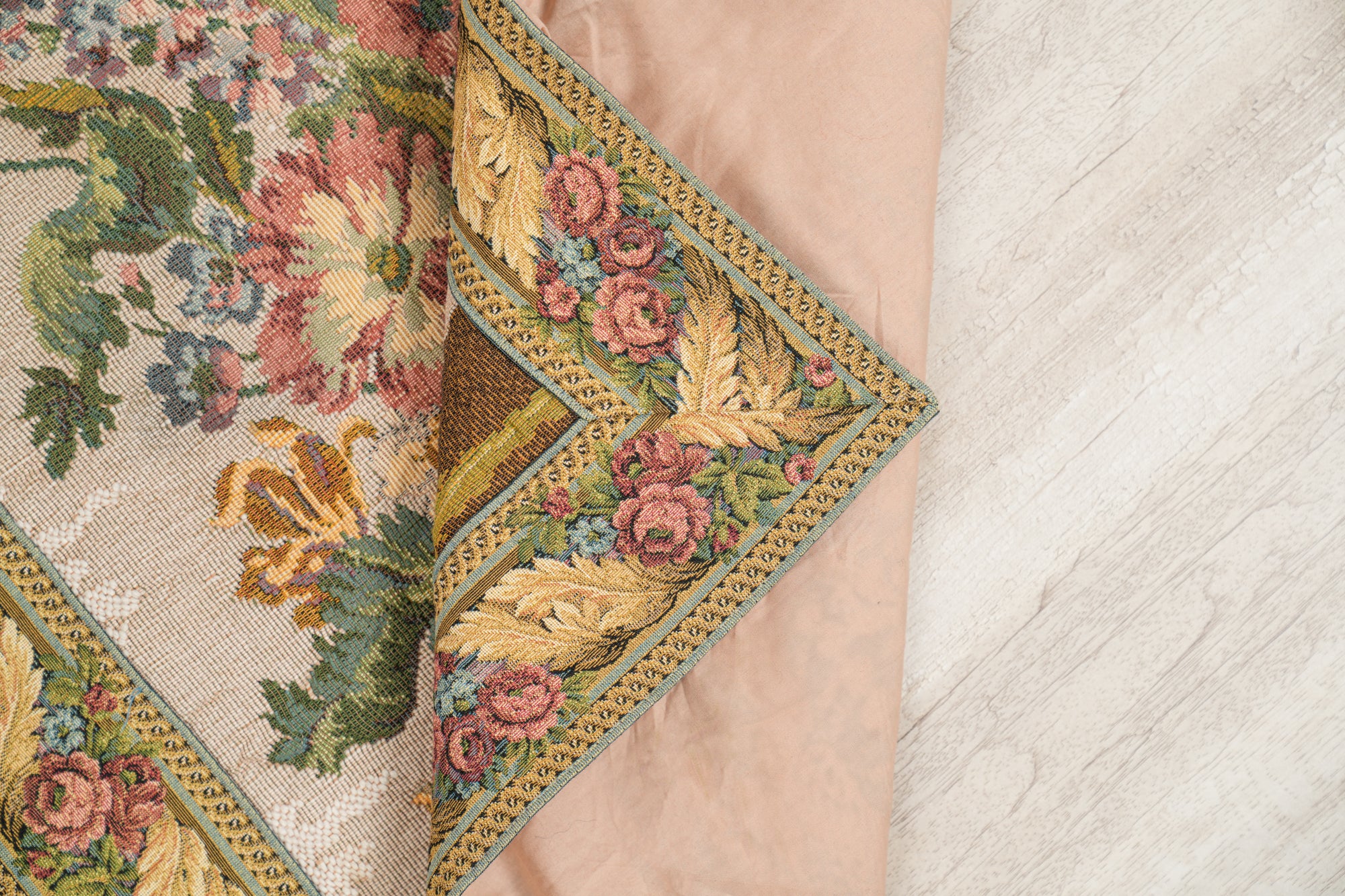Vintage European loom tapestry 2'7" x 2' (Bouquet)