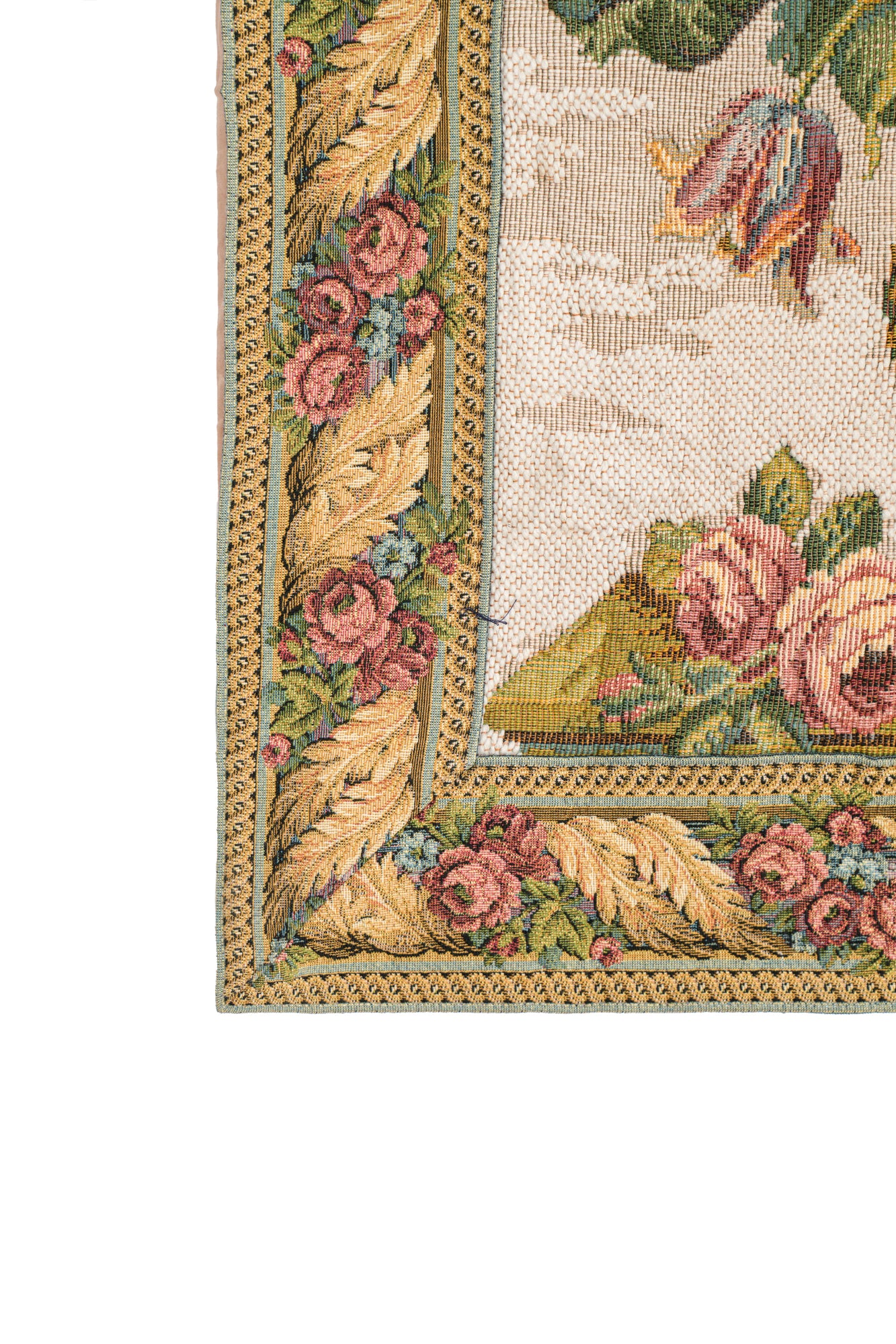 Vintage European loom tapestry 2'7" x 2' (Bouquet)