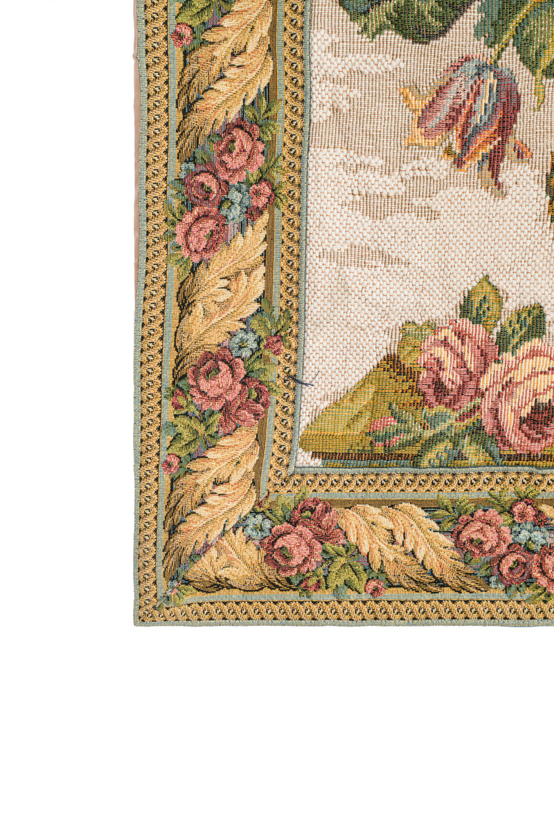 Vintage European loom tapestry 2'7" x 2' (Bouquet)
