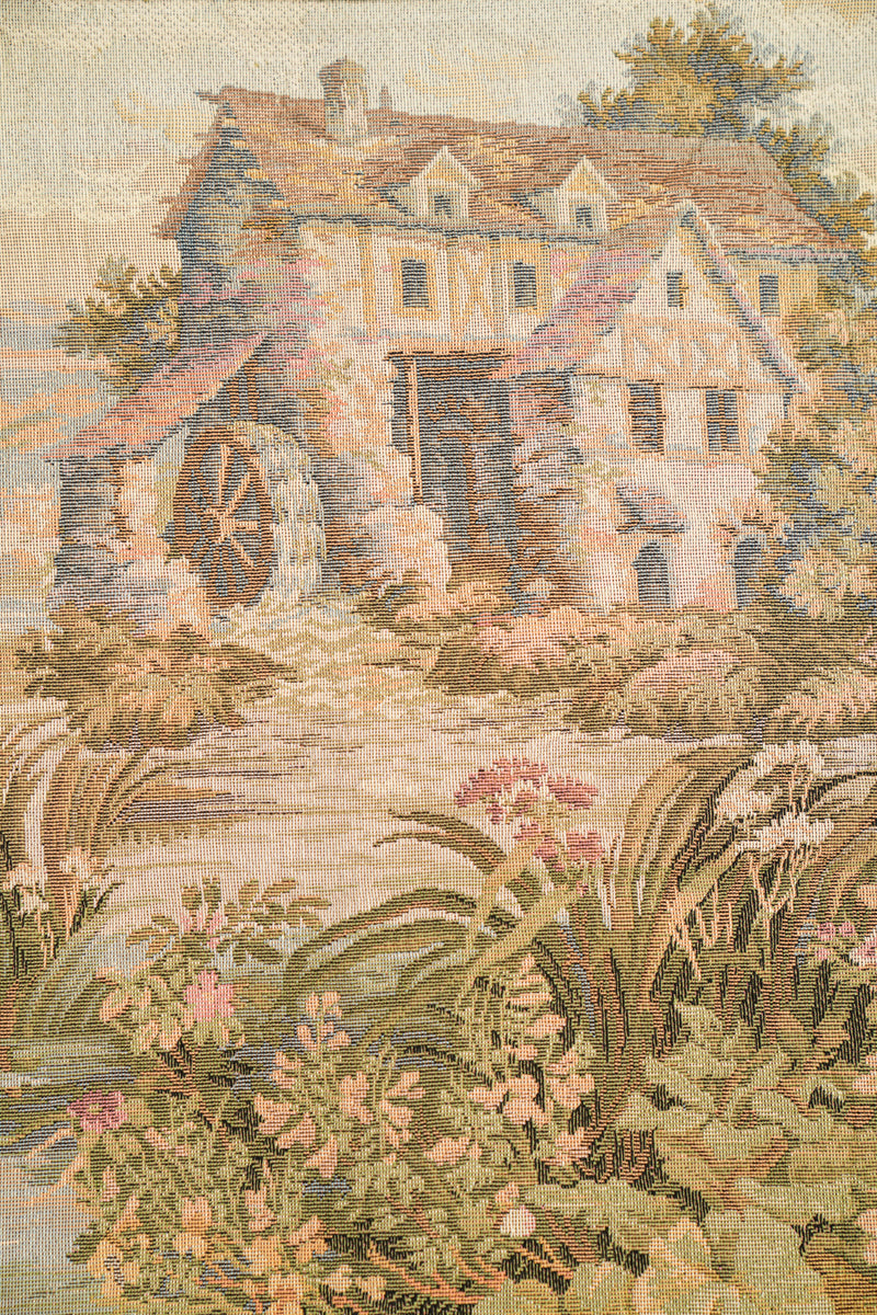 Vintage European loom Tapestry 2'7" x 2' (old mill)