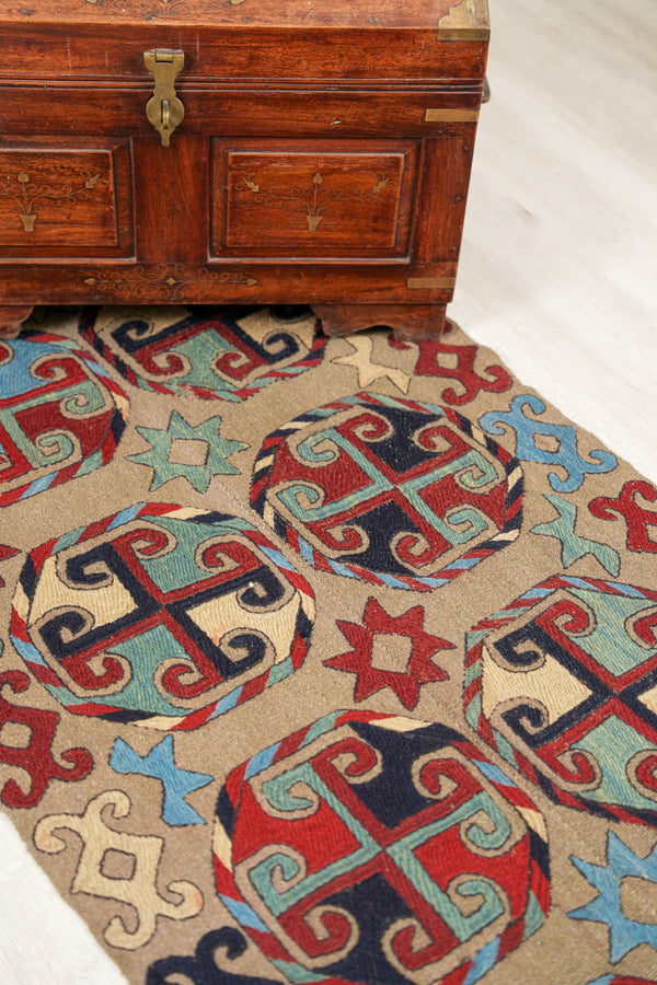 Vintage Turkomen Soumak Kilim runner  8'10" x 2'5"