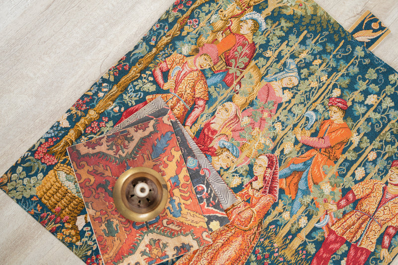 Vintage European Medieval Jacuard Tapestry 2'4" x 2'2"