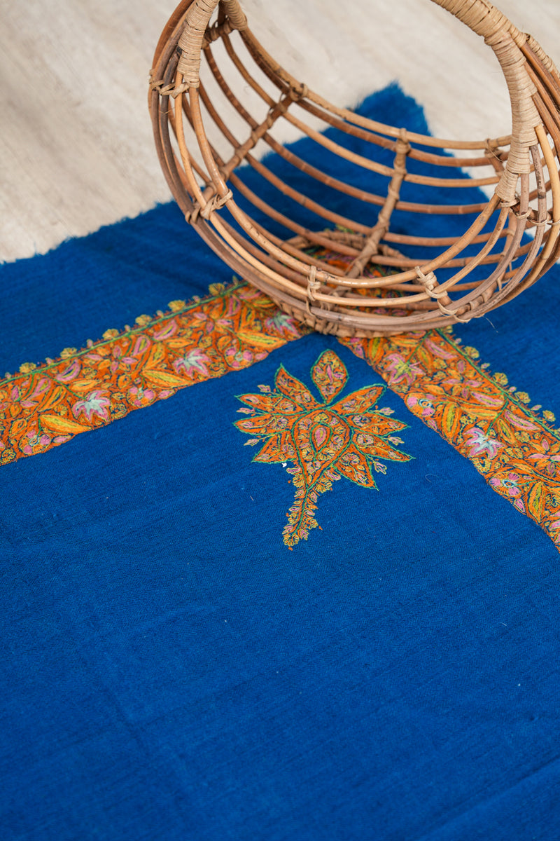 Vintage Kashmiri embroidered shawl 4' x 3'8"