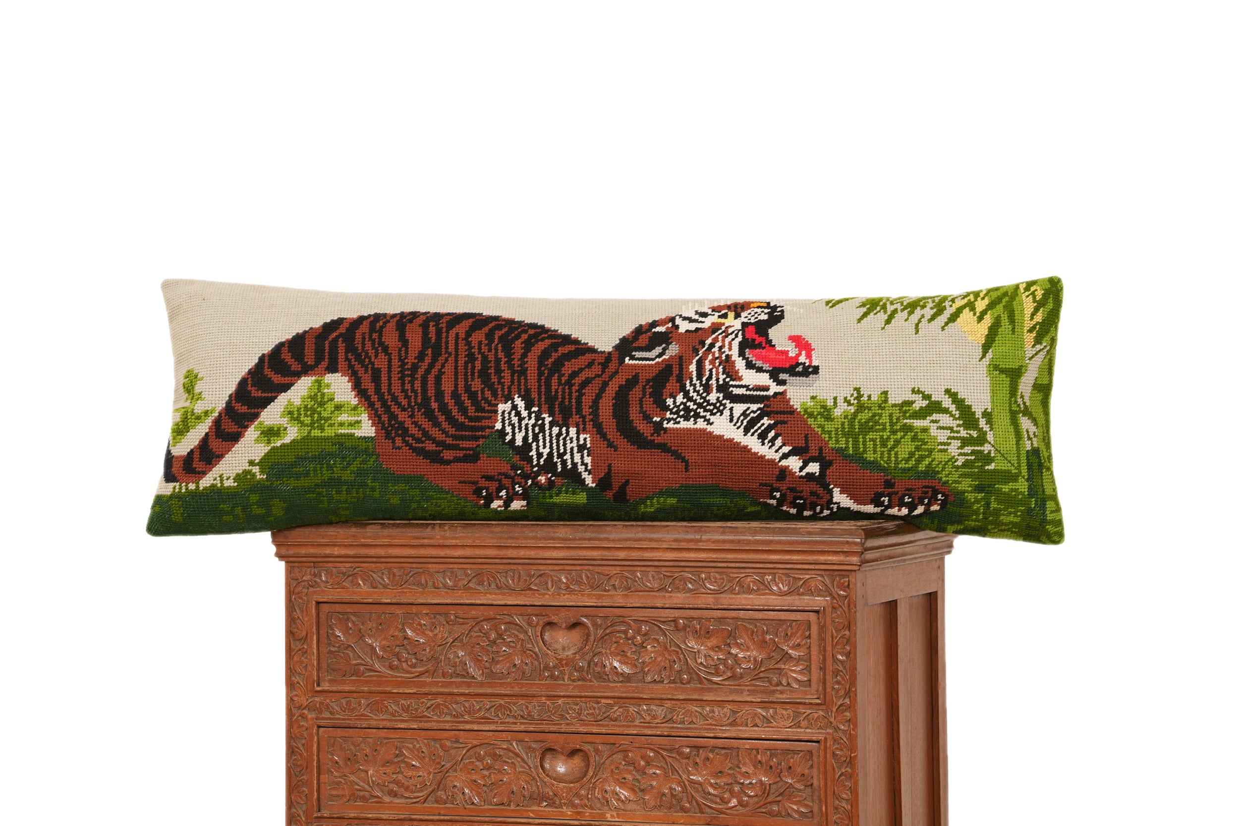 Vintage South Asian Needle Point Lumbar Cushion 3'9 x 1'3"