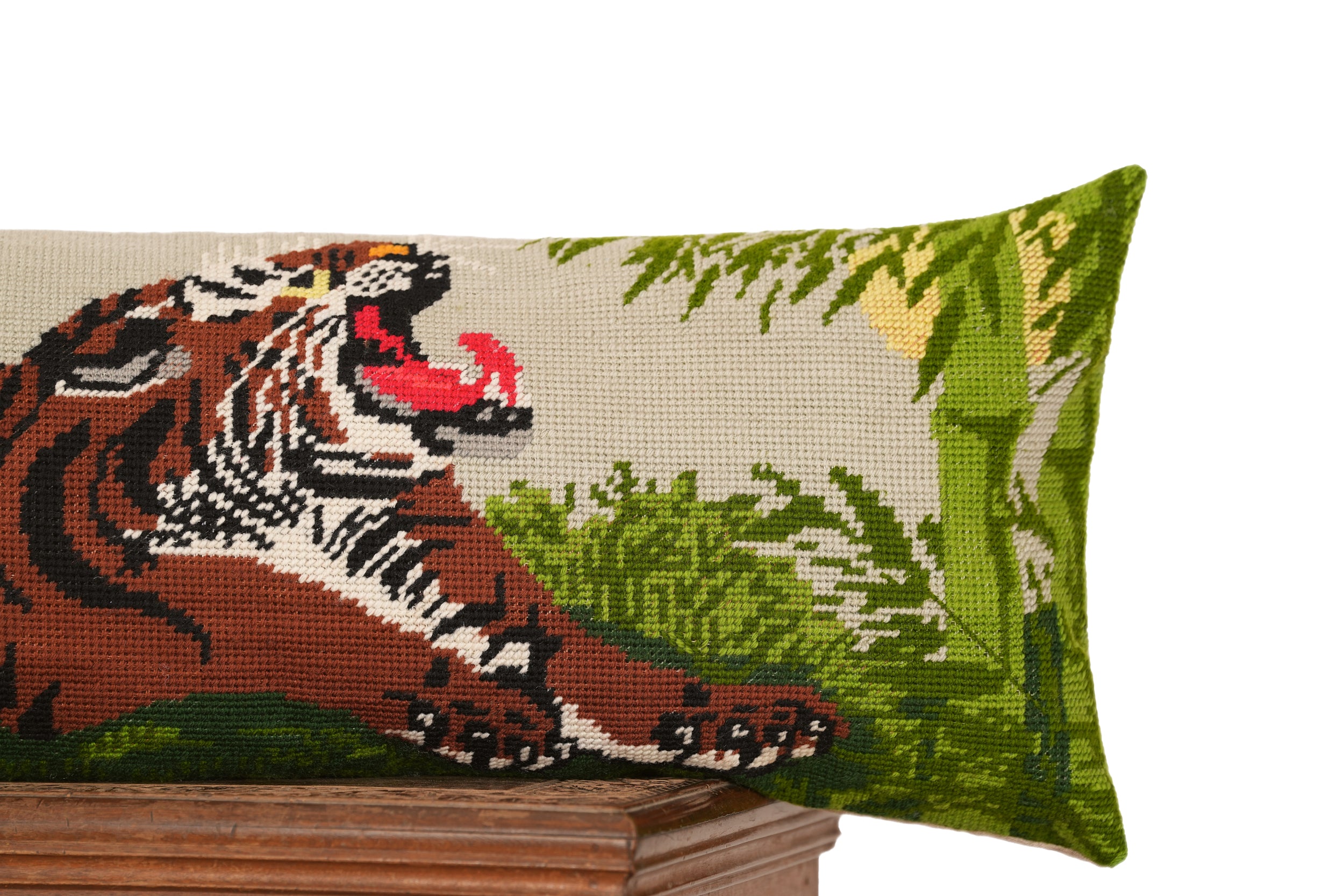 Vintage South Asian Needle Point Lumbar Cushion 3'9 x 1'3"