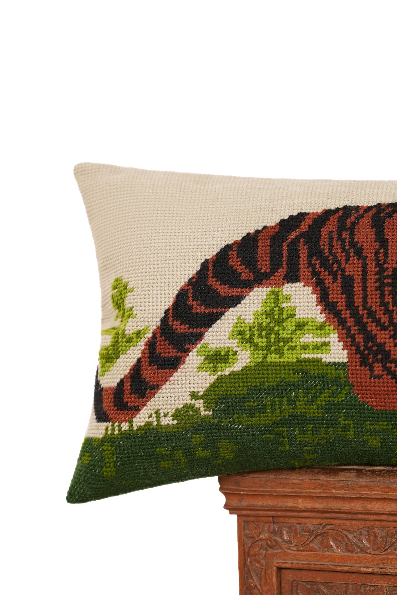 Vintage South Asian Needle Point Lumbar Cushion 3'9 x 1'3"