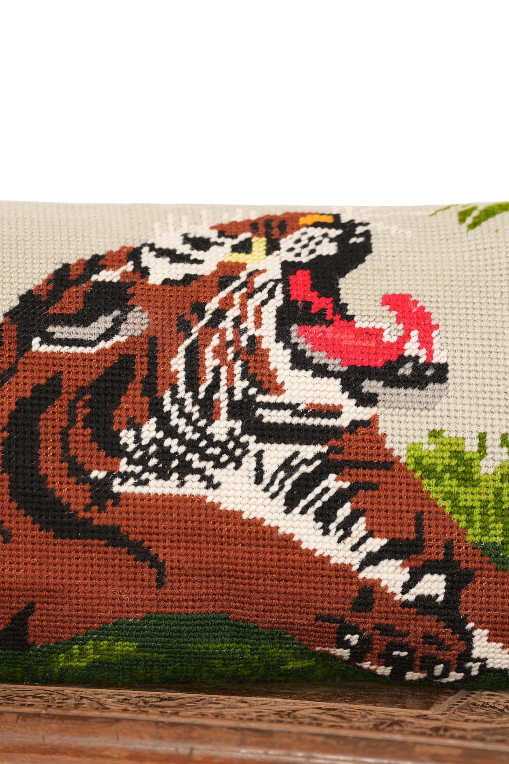 Vintage South Asian Needle Point Lumbar Cushion 3'9 x 1'3"