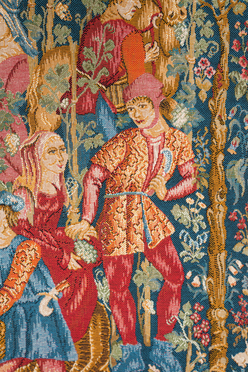Vintage European Medieval Jacuard Tapestry 2'4" x 2'2"