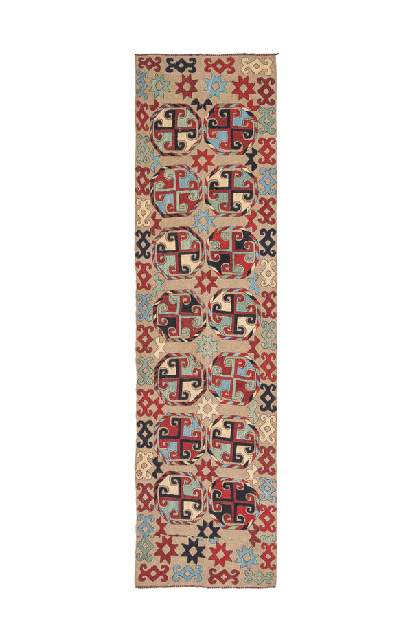 Vintage Turkomen Soumak Kilim runner  8'10" x 2'5"