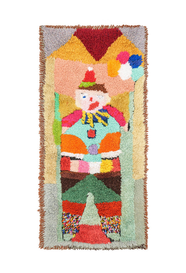 Vintage Scandinavian Clown Rag Rug 4'6" x 2'3"