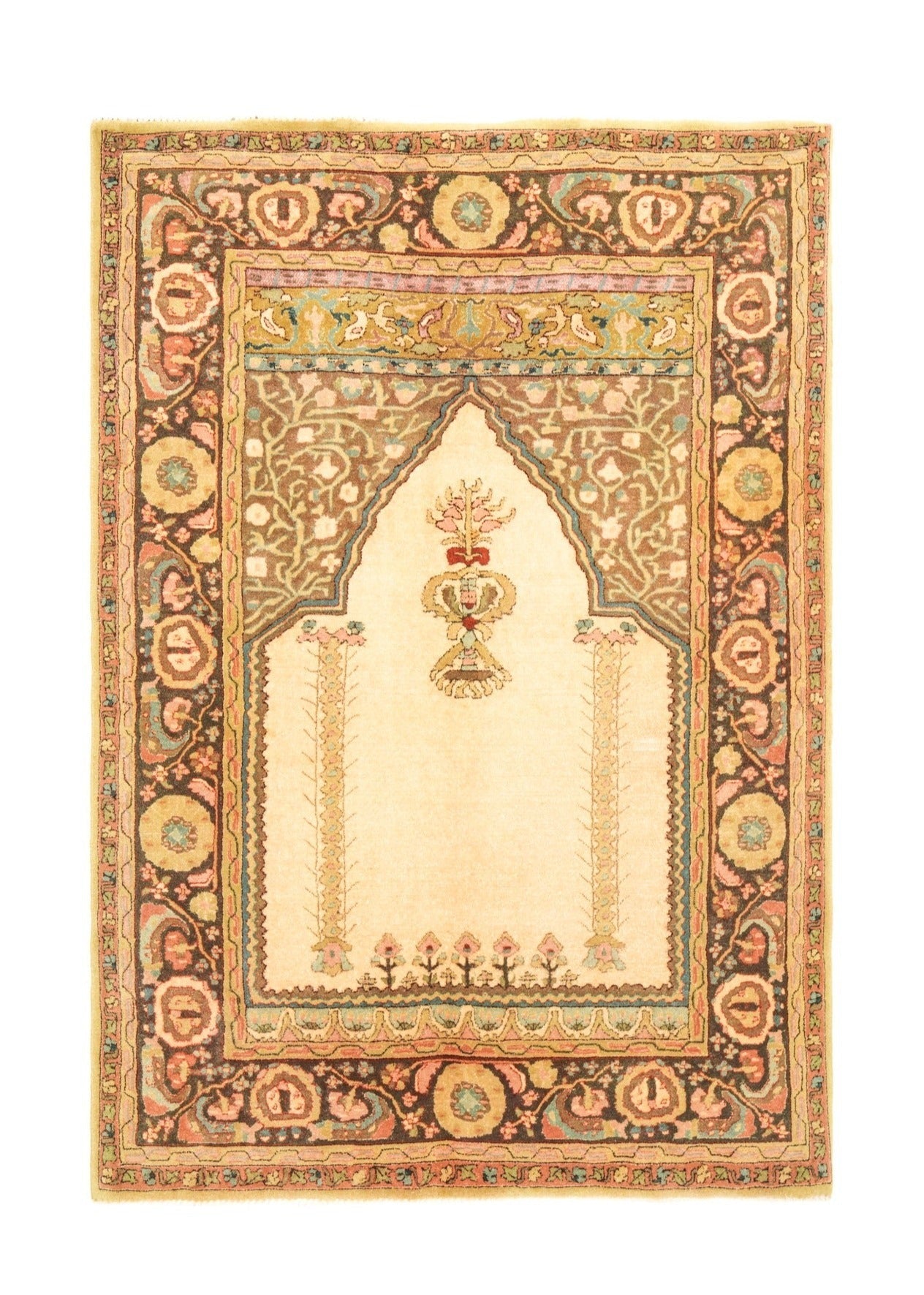 Vintage German Loom Hook Prayer Rug 6' x 4'3"