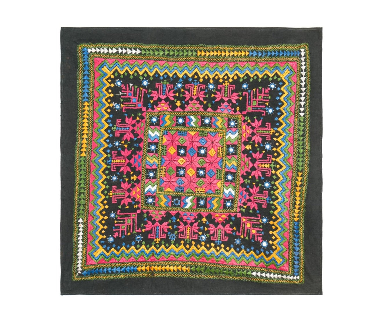 Vintage Indian Phulkari Embroidery 2'2" x 2'2"