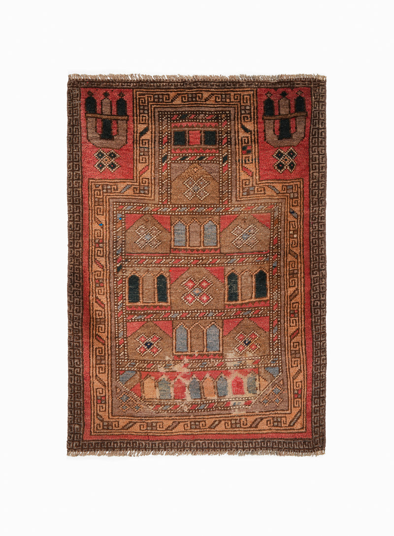 VINTAGE BALOCH Prayer RUG 3'9" X 2'10"