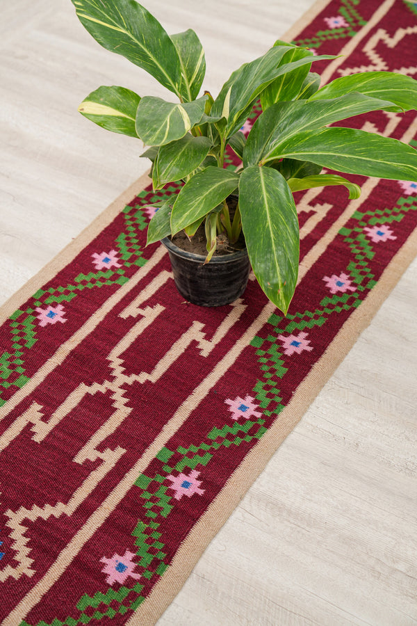 Vintage Scandinavian Hallway Kilim 9'9" x 2'