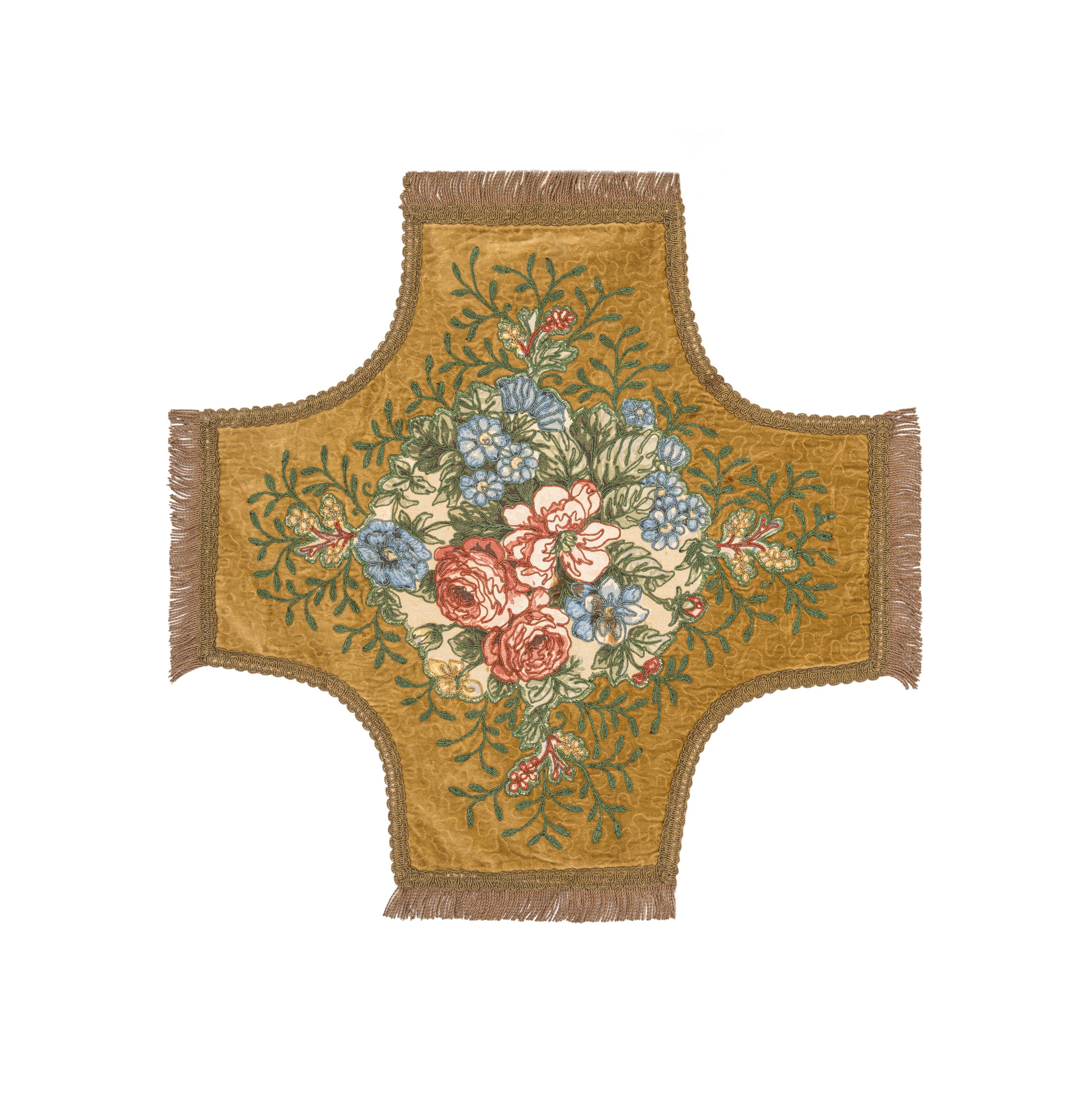 Antique Belgian ecclesiastical doily embroidery 2'1" x 2'1"