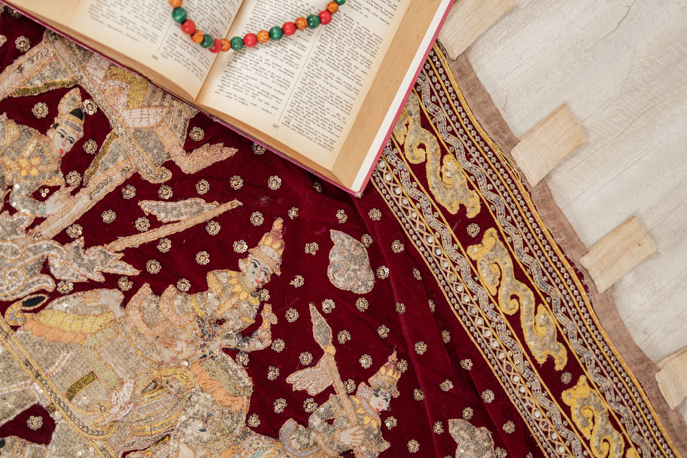 Vintage Burmese Hand embroidered Tapestry 4'10" x 2'8"