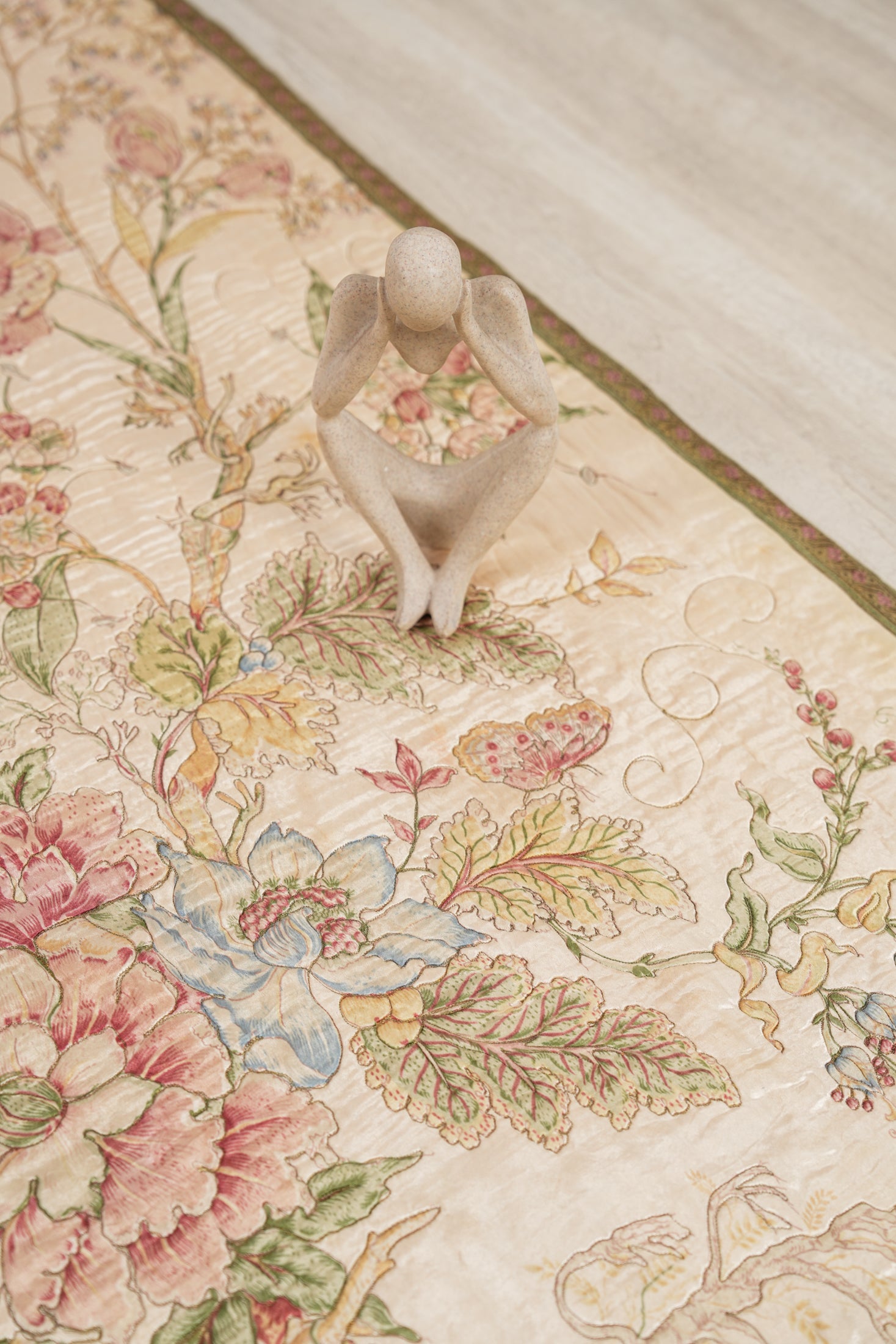 Vintage French Floral Loom Tapestry 4'8" x 3'5"