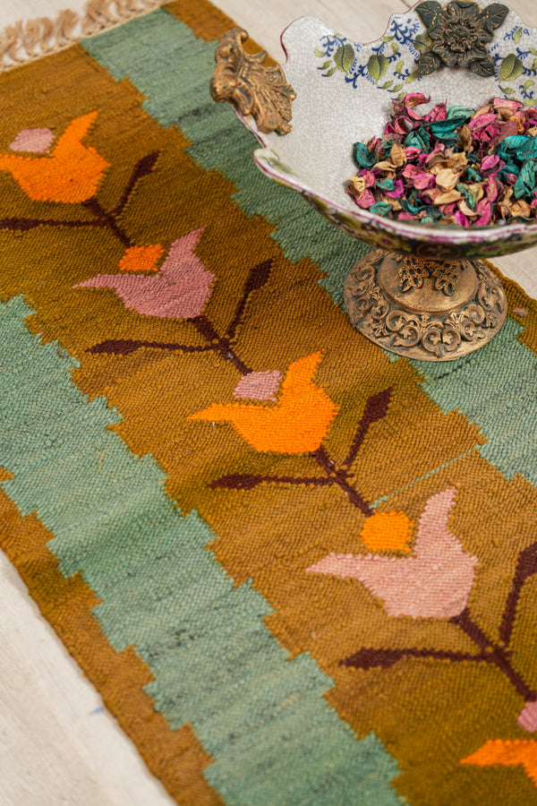Vintage Polish Floral Kilim 3'3" x 1'8"