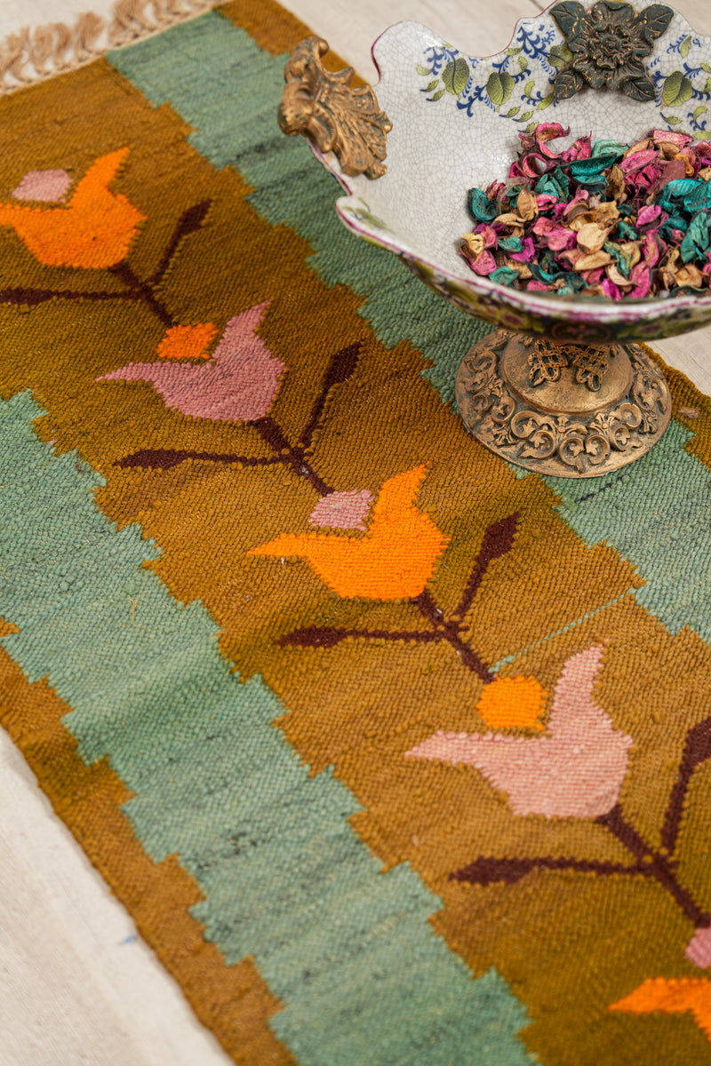Vintage Polish Floral Kilim 3'3" x 1'8"