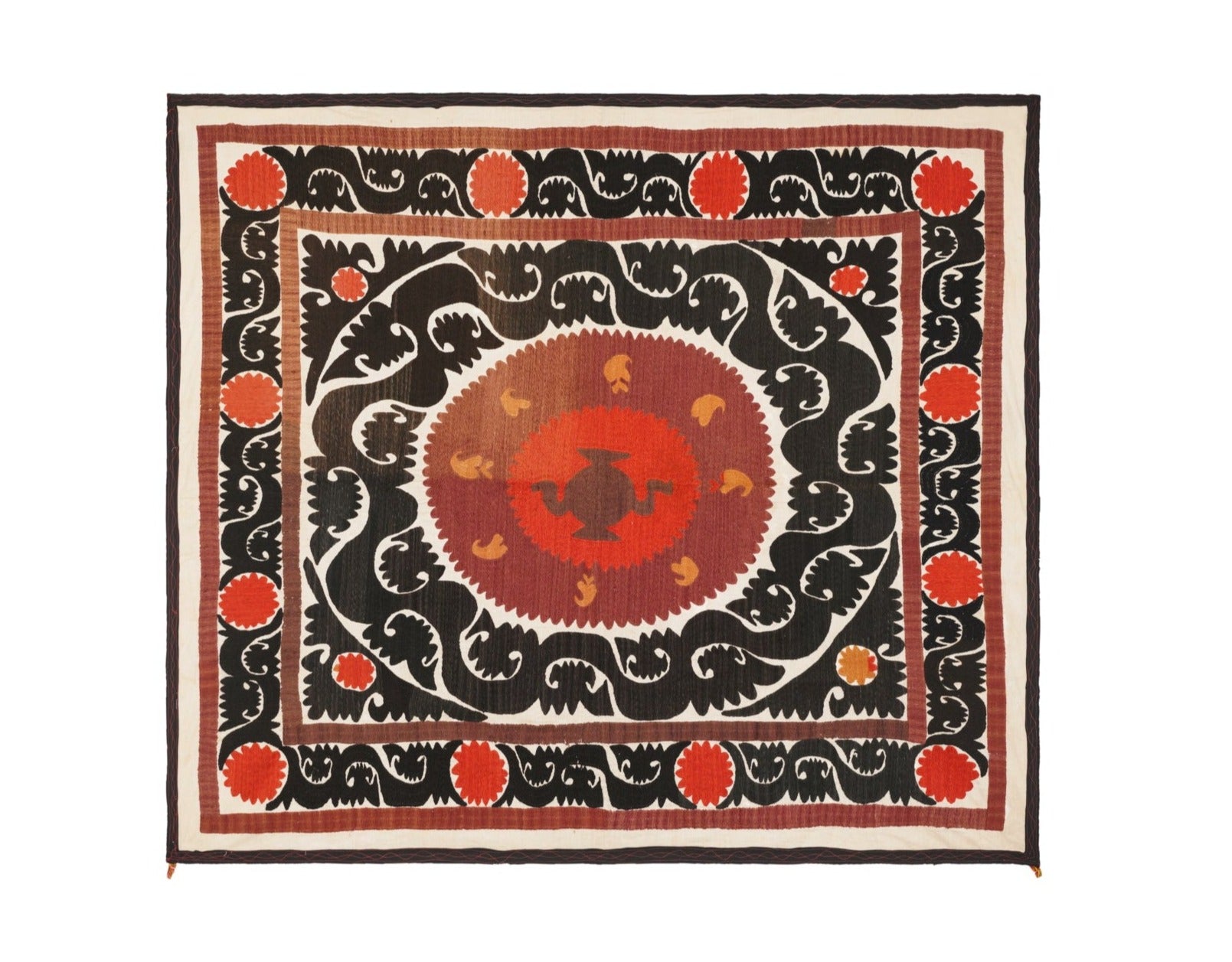 Vintage Uzbek Suzani Embroidered Textile 5'10" x 4'3"