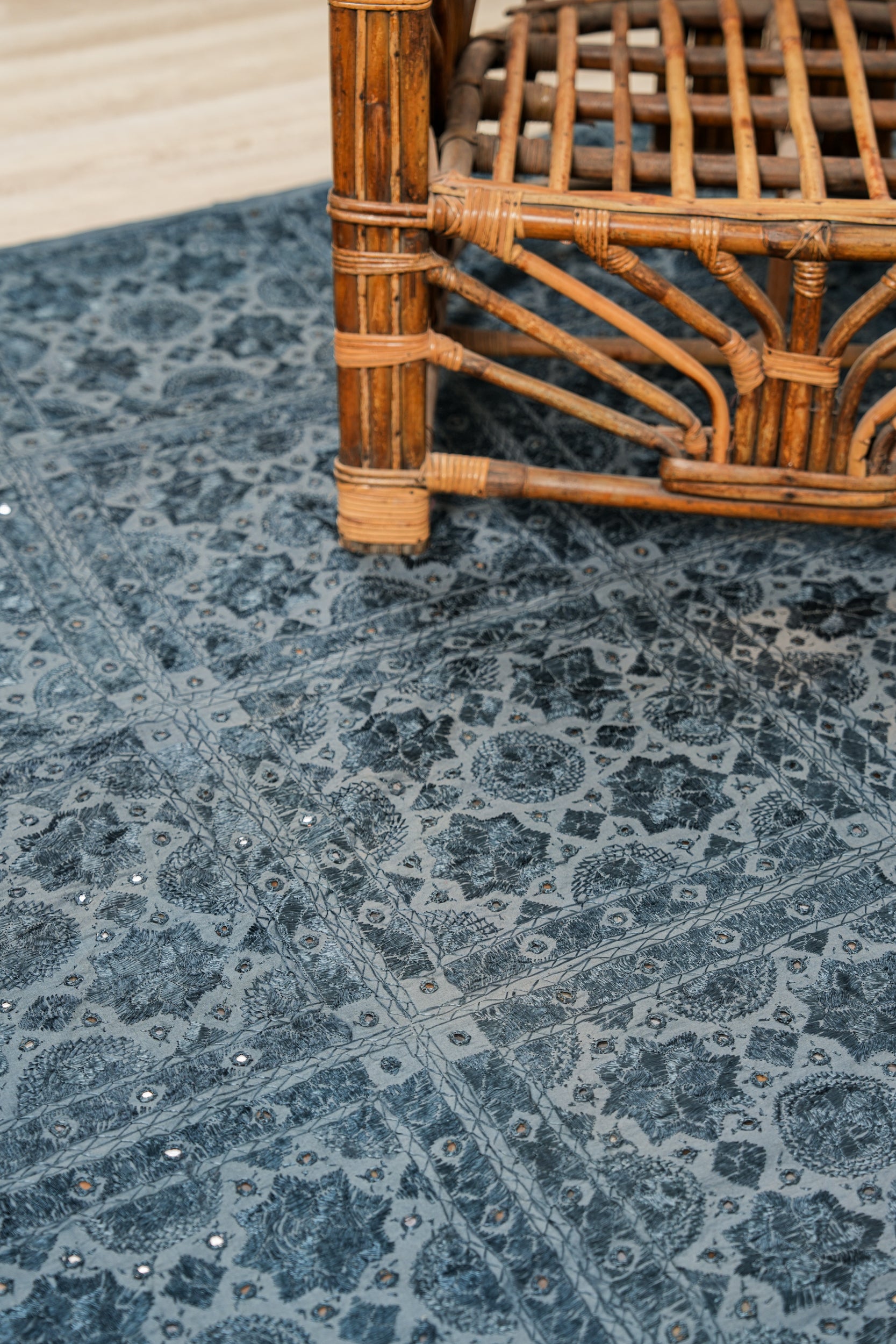 Vintage Indian Textile Embroidery 7'8" x 6'
