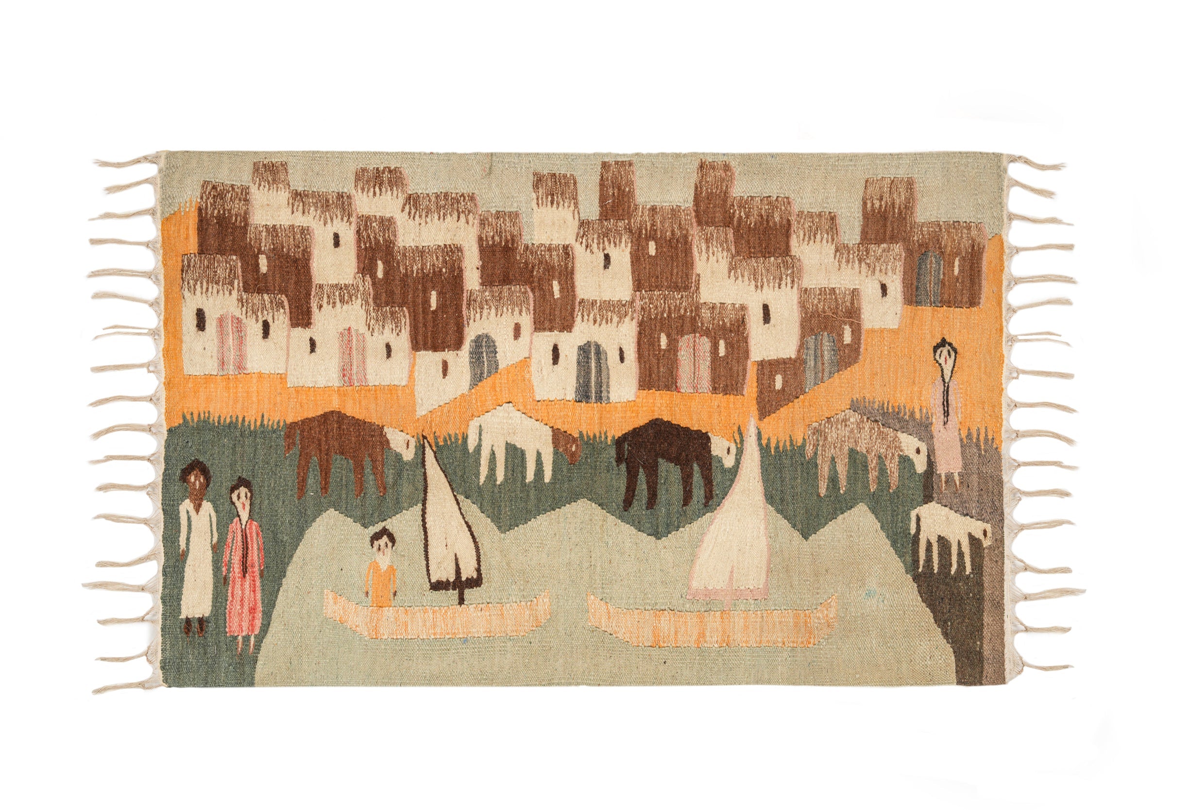 Vintage Egyptian FOLK Tapestry 3'10" X 2'5"