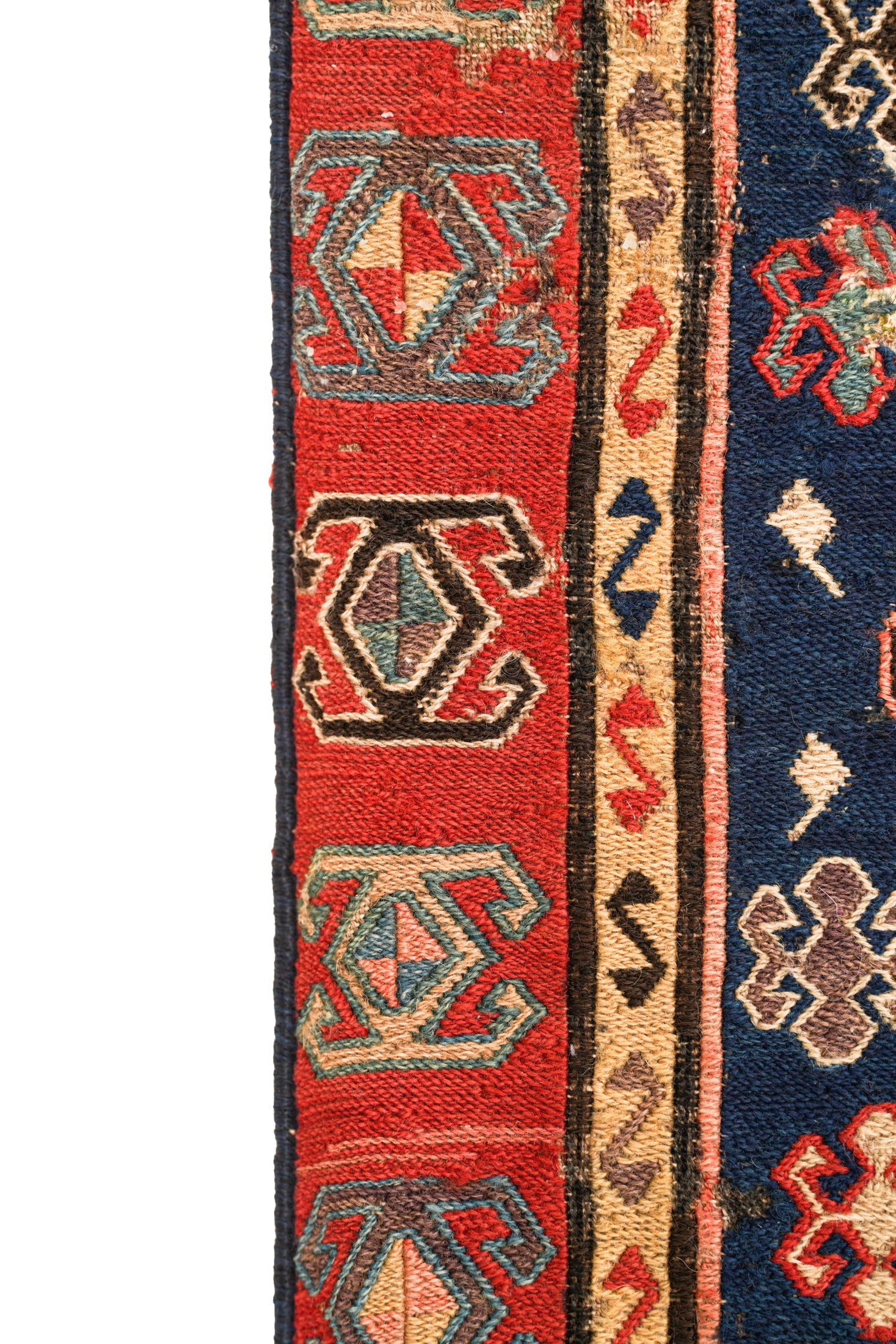 Antique caucasian Shahsavan soumak bagface 1'5" x 1'5"