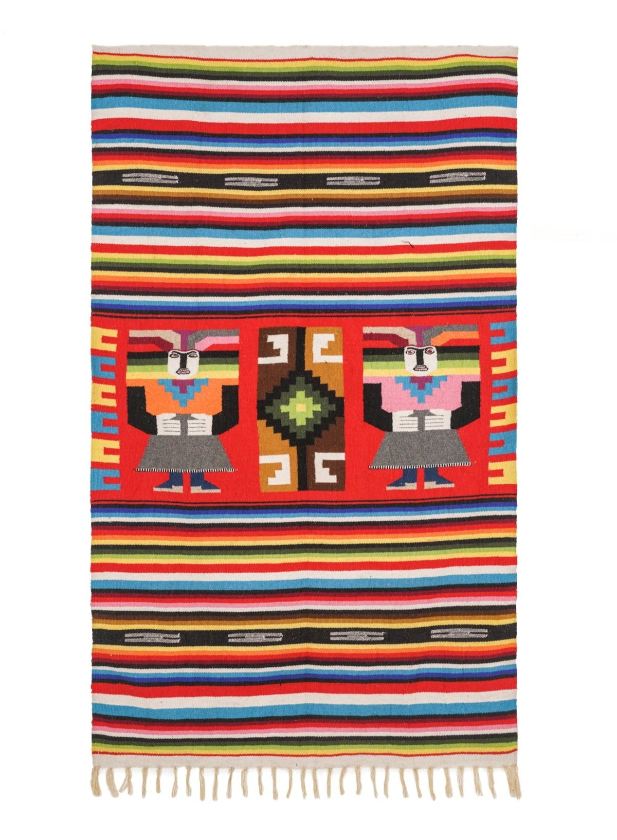 Vintage Mayan Aztec Wool Kilim 7'2" x 4'5"