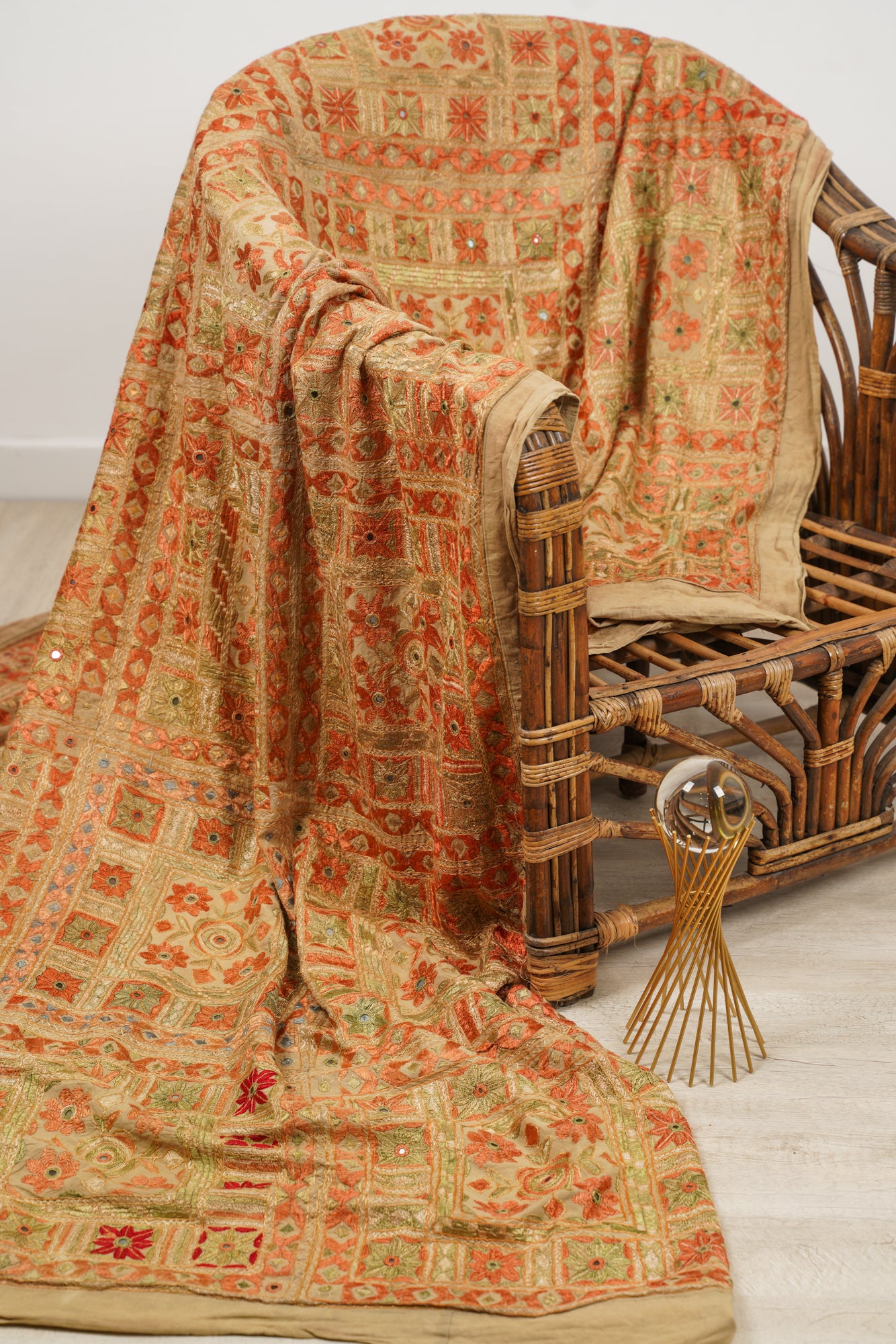 Vintage Indian Mirror Textile 7'6" x 6'6"