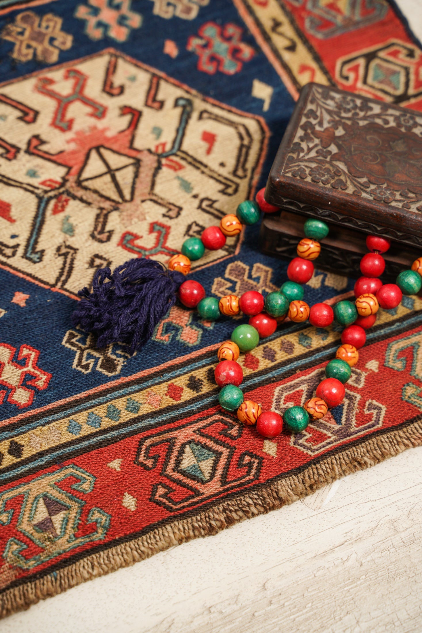 Antique caucasian Shahsavan soumak bagface 1'5" x 1'5"