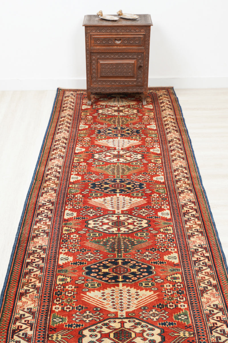 Vintage Turkish Shirvan Hallway Rug 9'6" x 3'
