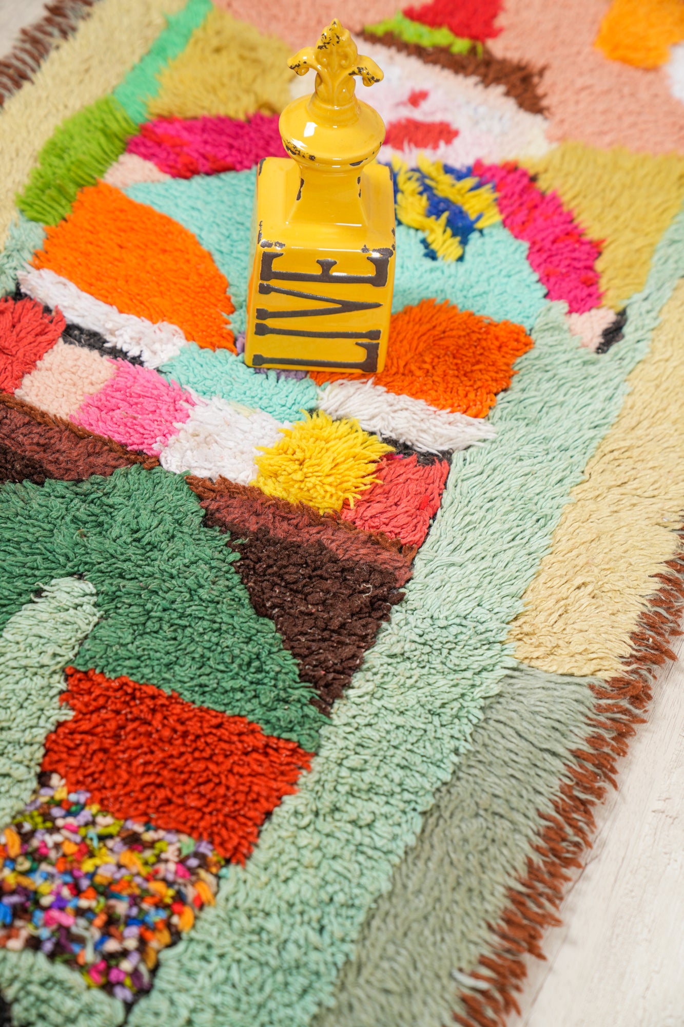 Vintage Scandinavian Clown Rag Rug 4'6" x 2'3"