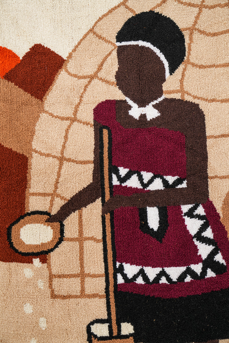 Vintage African Folk Art Tapestry 2'9" x 1'10"