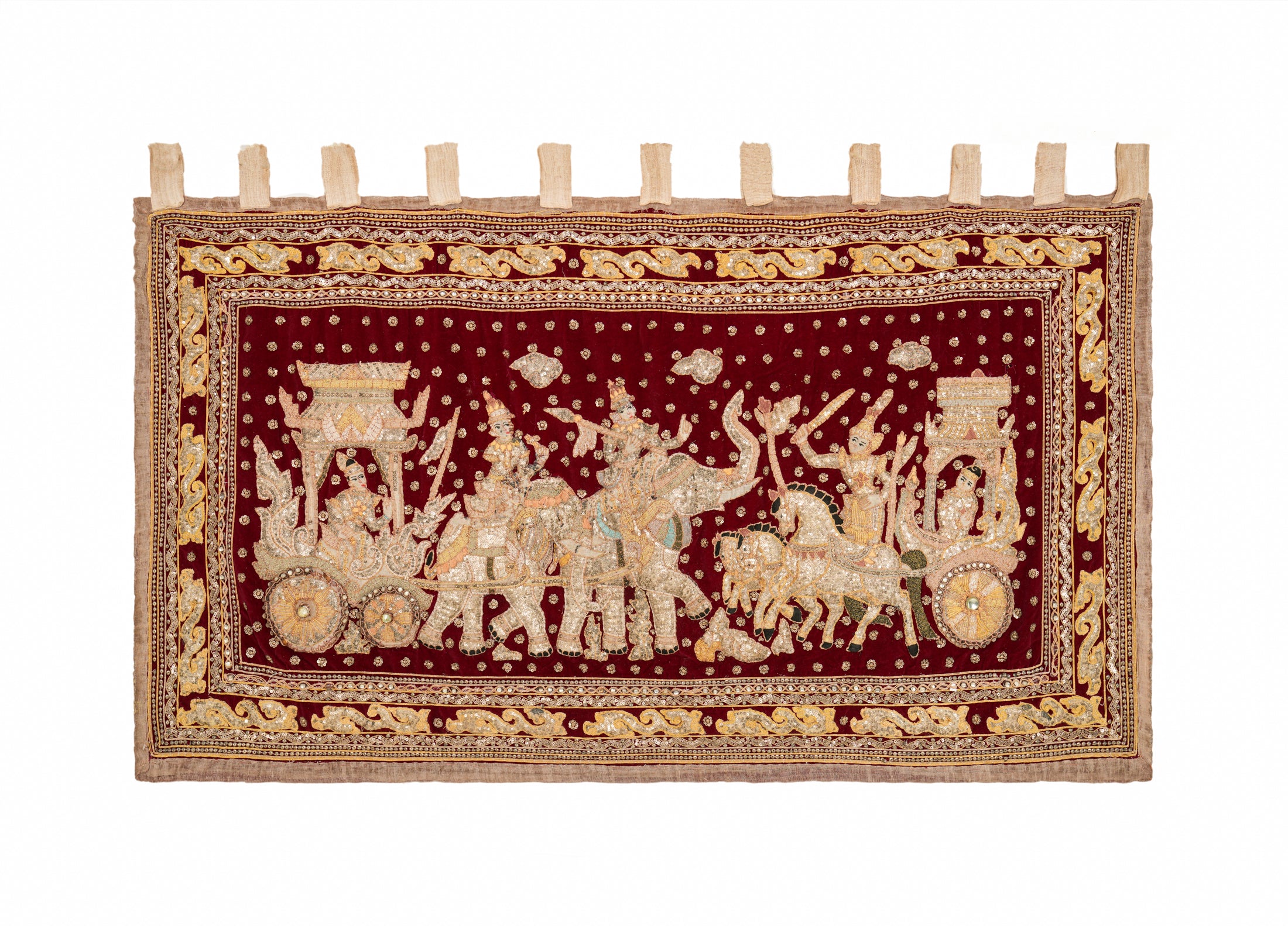 Vintage Burmese Hand embroidered Tapestry 4'10" x 2'8"