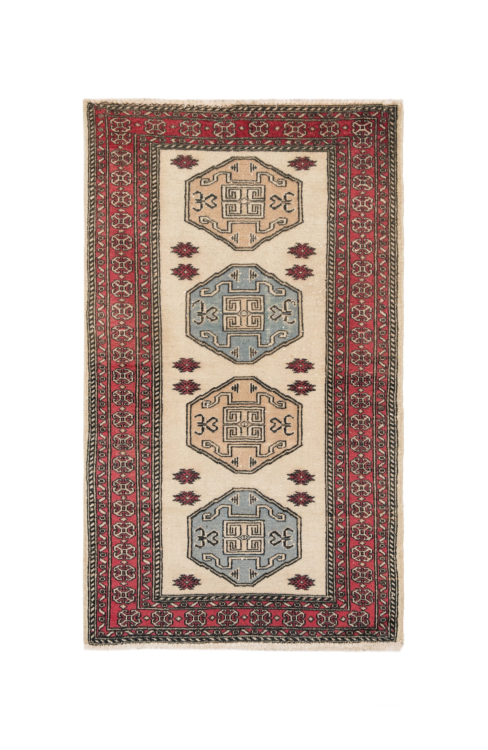 1980s Pakistani Kazak rug with four geometric medallions in pure wool